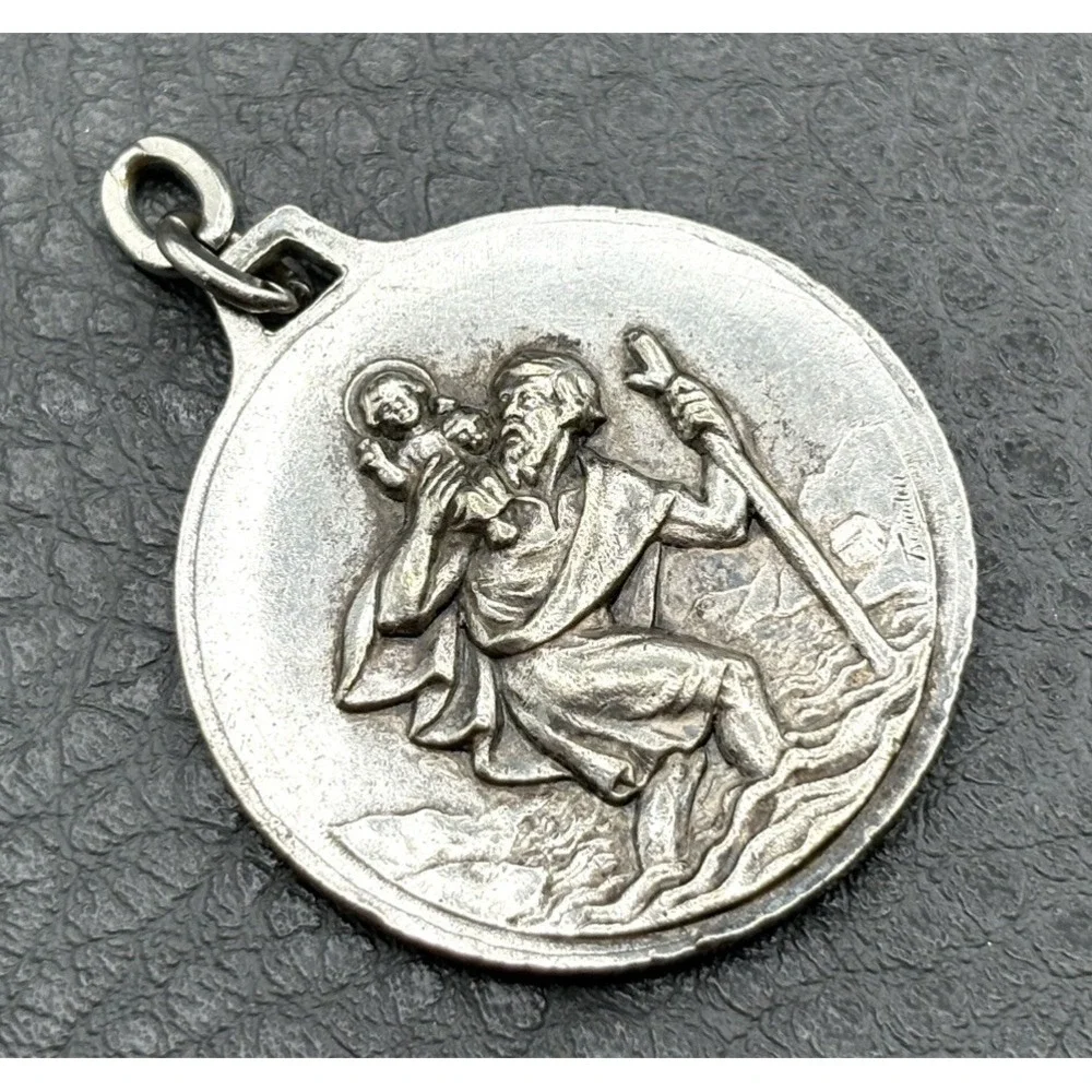 RARE Signed Vintage Neuschwanstein Castle St. Christopher Medal Pendant Fob